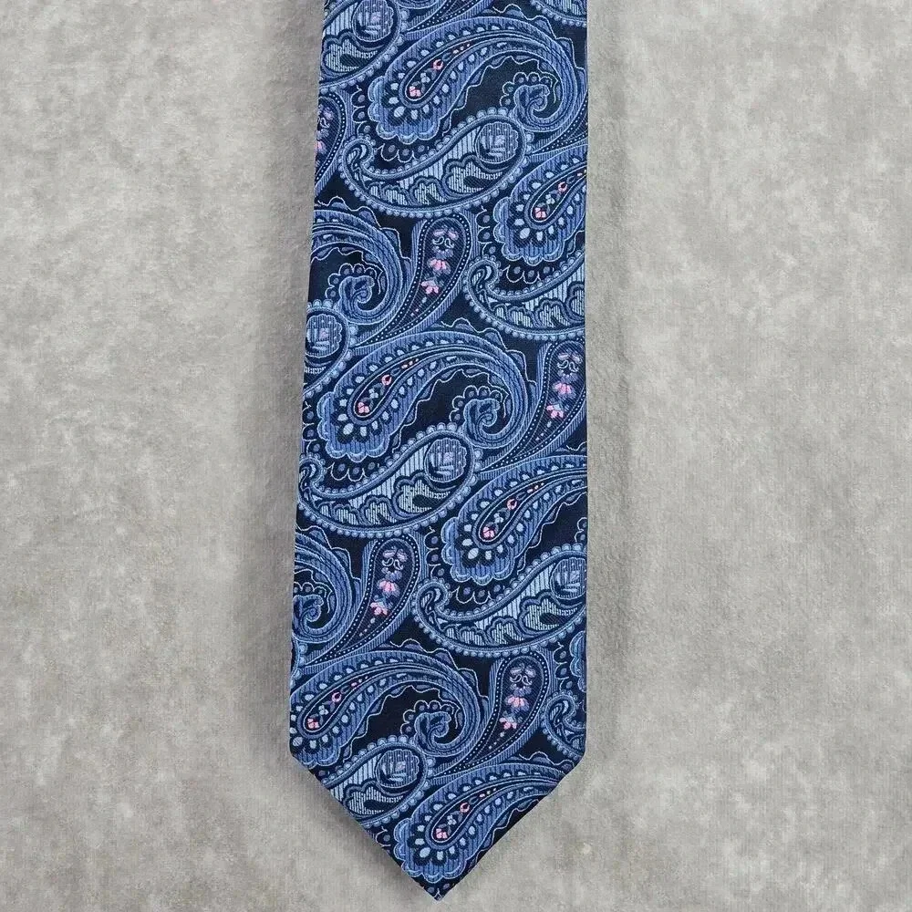 Beau Brummel Soho Blue Floral‎ Paisley 100% Silk Handmade Men's Neck Tie
